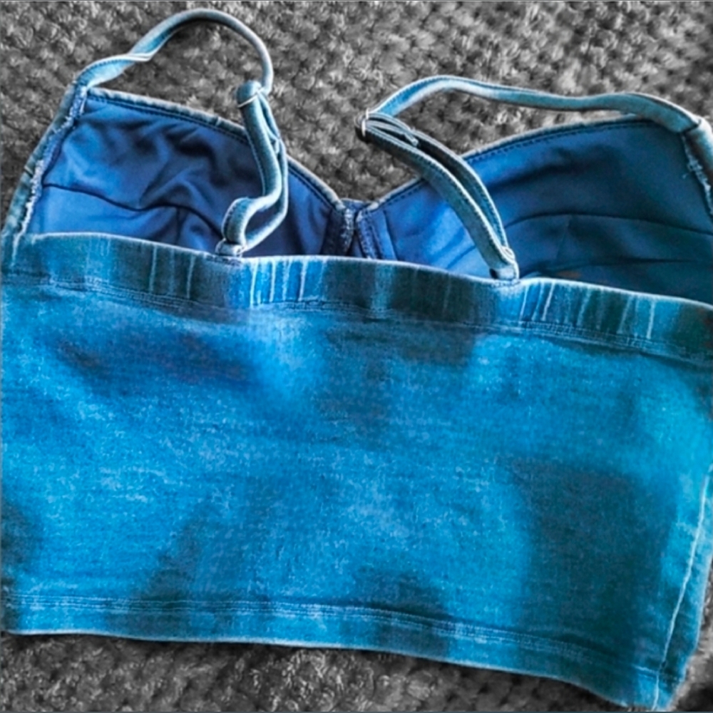 Haute Monde Denim Rhinestone Crop Top - Picture 2 of 15